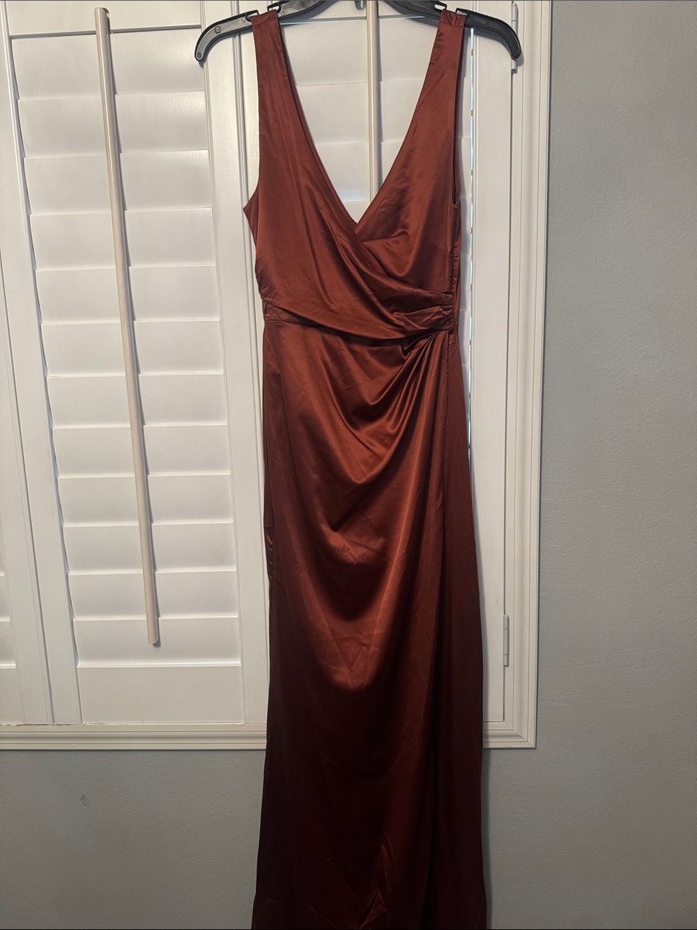 Windsor Copper Satin V-Neck Maxi Dress
